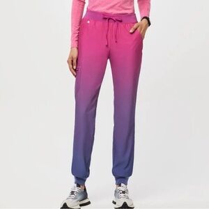 Figs Zamora Size M FreeX Lined Jogger Scrub Pants Ombré Sunset Pink and Purple